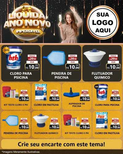 Modelo de Rede Social para Feed Instagram com o tema Liquida Ano Novo Imperdível para Produtos para Piscina