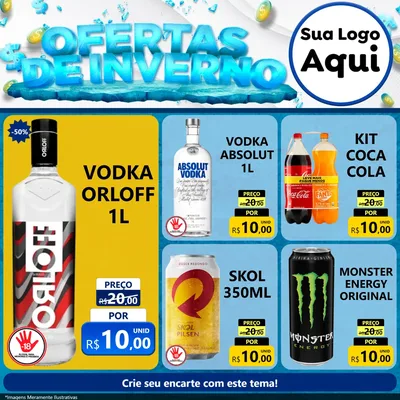 Modelo de Rede Social para Feed Facebook com o tema Ofertas de Inverno para Distribuidora de bebidas