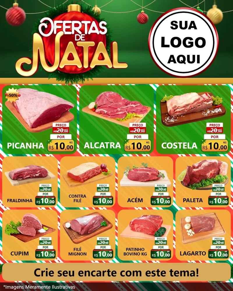 Modelo de Rede Social para Feed Instagram com o tema Ofertas de Natal para Açougue