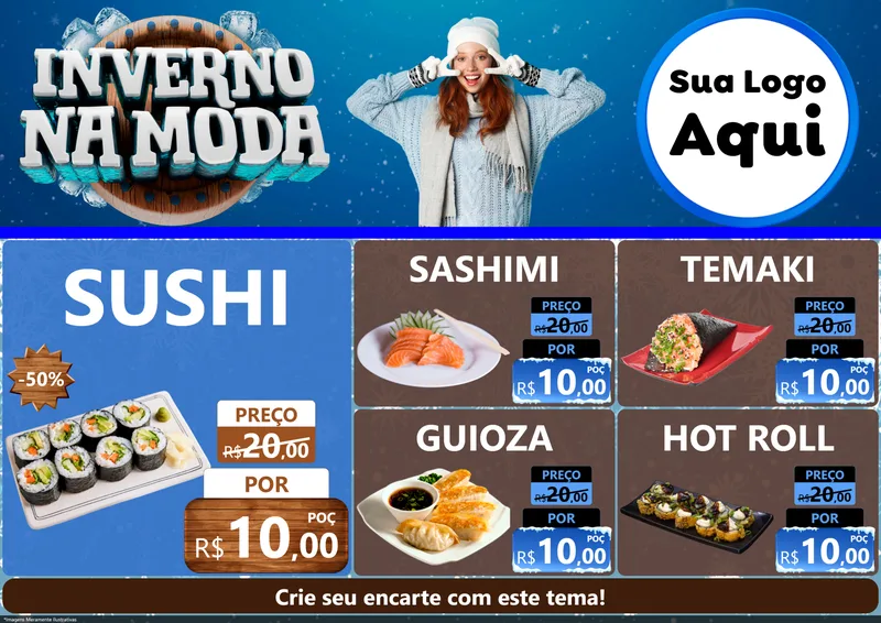 Modelo de Encarte para Encarte A4 Horizontal com o tema Inverno na Moda para Comida japonesa