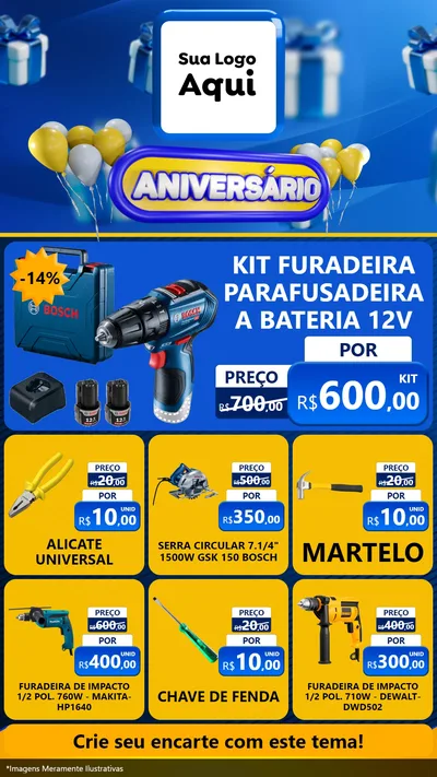 Modelo de Rede Social para Stories com o tema Aniversário para Maquinas e Ferramentas