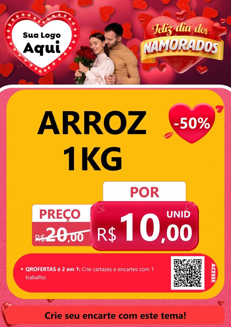 Modelo de Cartaz para Cartaz A4 Vertical com o tema Feliz Dia Dos Namorados para Supermercado