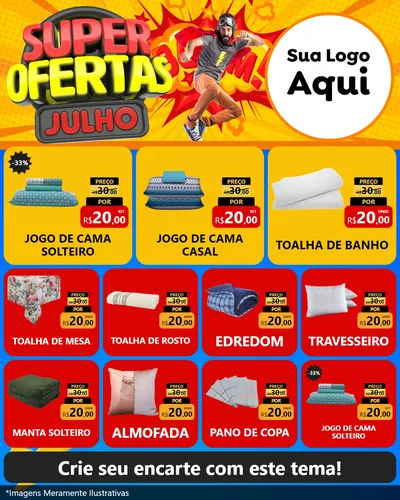 Modelo de Rede Social para Feed Instagram com o tema Super Ofertas Julho para Cama, Mesa e Banho