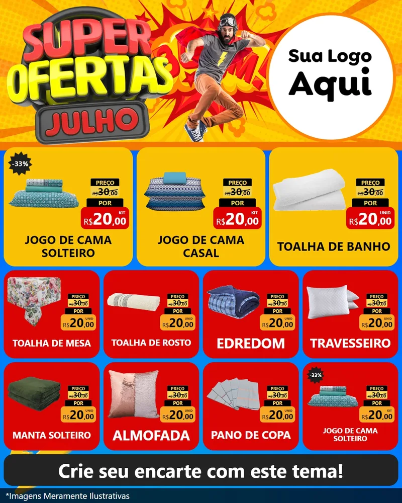 Modelo de Rede Social para Feed Instagram com o tema Super Ofertas Julho para Cama, Mesa e Banho