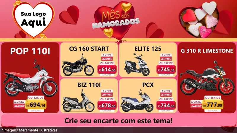 Modelo de TV para TV Horizontal com o tema Mês dos Namorados para Concessionaria de Motos
