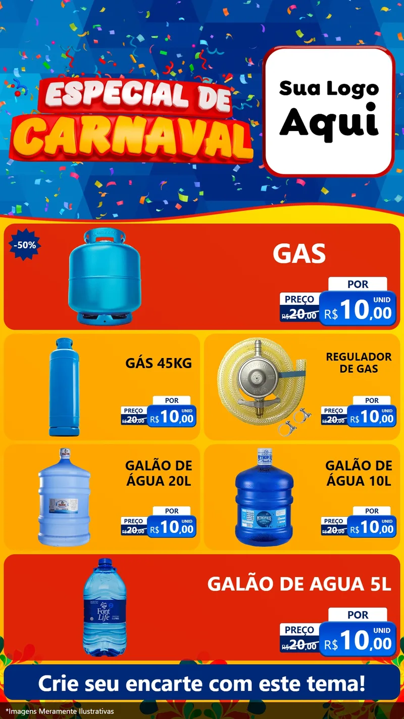 Modelo de TV para TV Vertical com o tema Especial de Carnaval para Água e gás