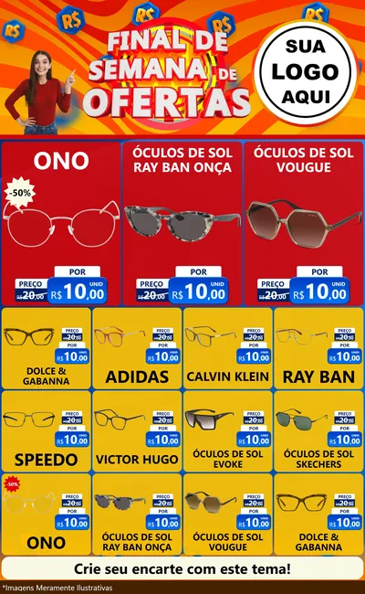 Modelo de Encarte para Encarte Grande com o tema Final de Semana de Ofertas para Óticas