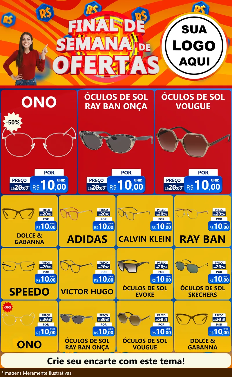 Modelo de Encarte para Encarte Grande com o tema Final de Semana de Ofertas para Óticas
