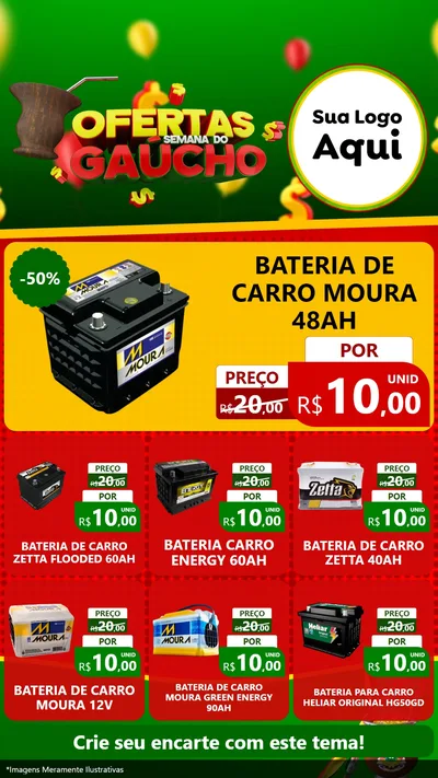 Modelo de Rede Social para Stories com o tema Ofertas Semana Do Gaúcho para Baterias Elétricas