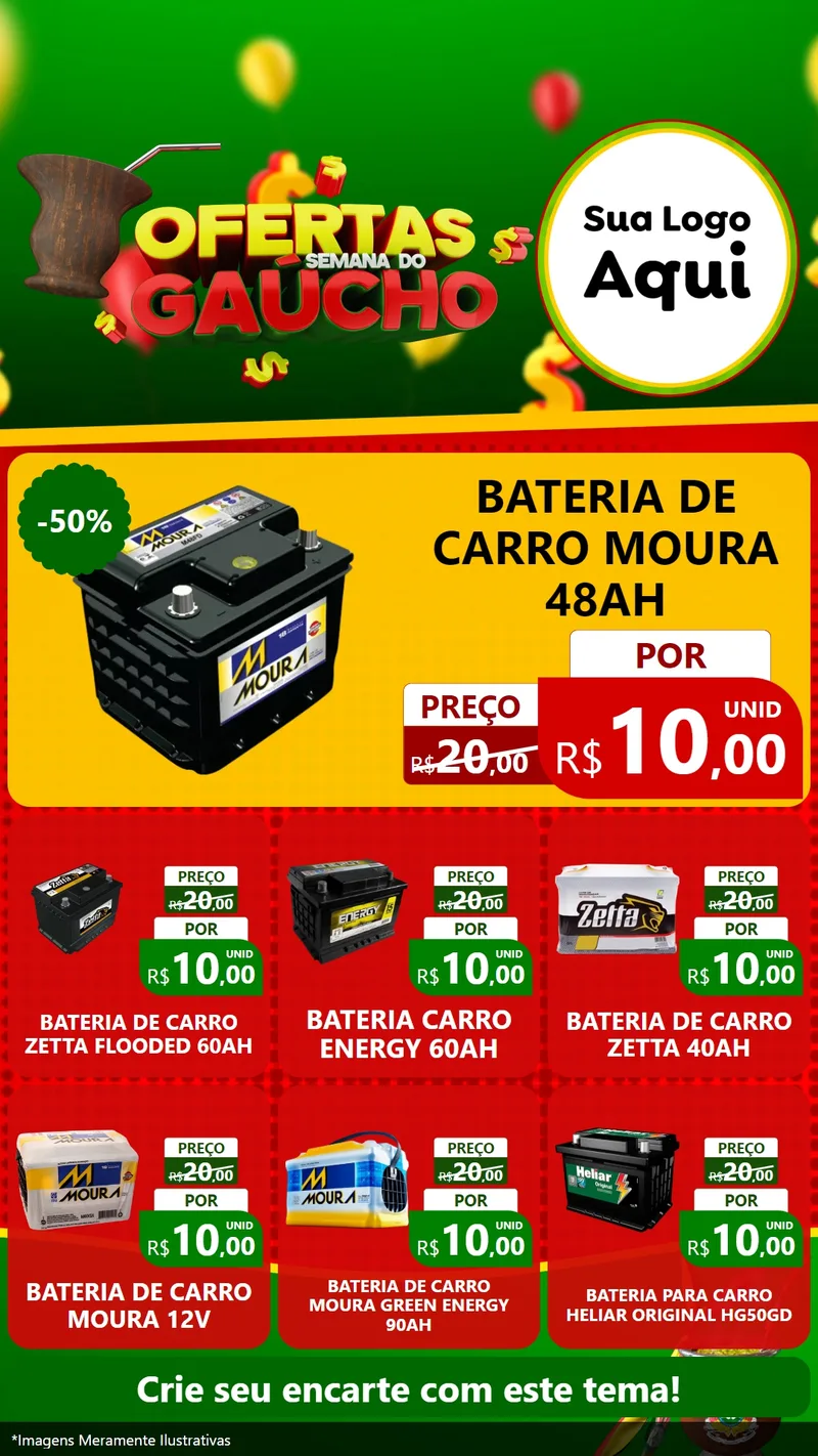 Modelo de Rede Social para Stories com o tema Ofertas Semana Do Gaúcho para Baterias Elétricas