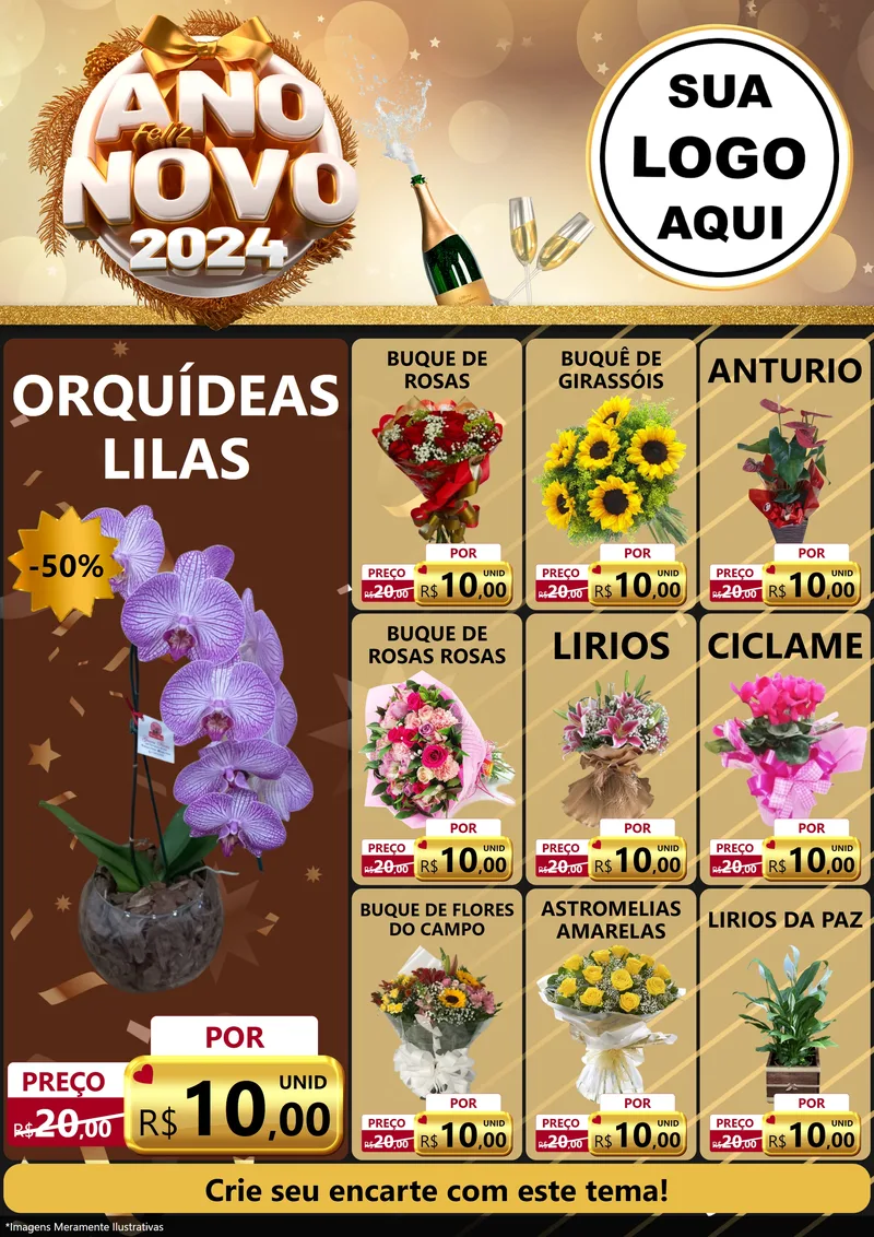Modelo de Encarte para Encarte A4 Vertical com o tema Feliz Ano Novo 2027 para Floricultura e jardim