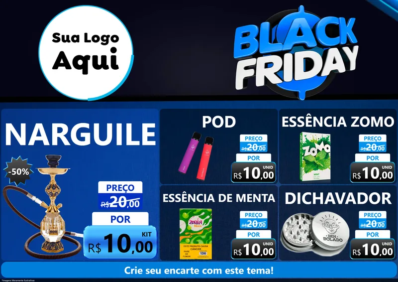 Modelo de Encarte para Encarte A4 Horizontal com o tema Black Friday para Tabacaria