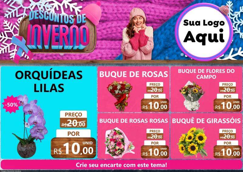 Modelo de Encarte para Encarte A4 Horizontal com o tema Descontos de Inverno para Floricultura e jardim