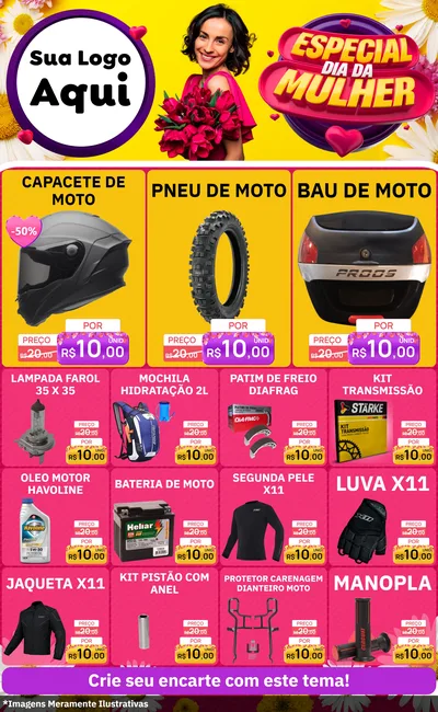 Modelo de Encarte para Encarte Grande com o tema Especial Dia da Mulher para Moto peças