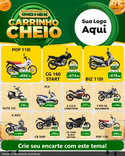Modelo de Rede Social para Feed Instagram com o tema Carrinho Cheio para Concessionaria de Motos