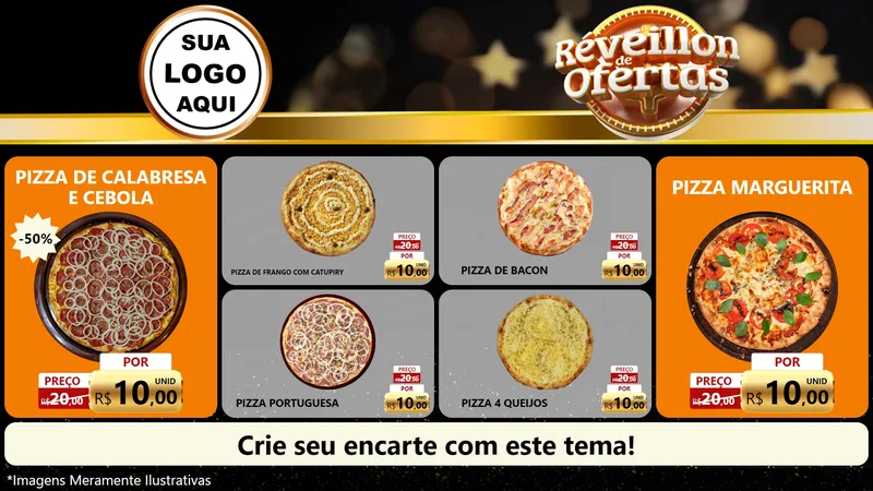 Modelo de TV para TV Horizontal com o tema Réveillon de Ofertas para Pizzaria