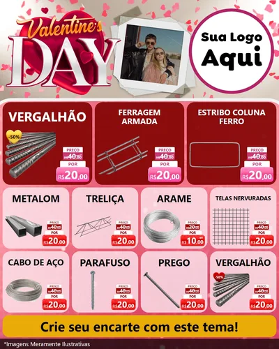Modelo de Rede Social para Feed Instagram com o tema Valentine's Day para Ferragens