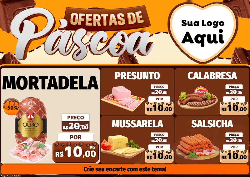 Modelo de Encarte para Encarte A4 Horizontal com o tema Ofertas de Páscoa para Frios e Laticínios