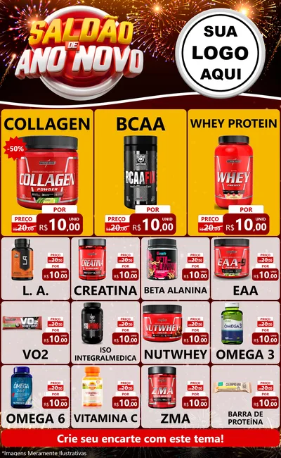 Modelo de Encarte para Encarte Grande com o tema Saldão de Ano Novo para Suplementos alimentares