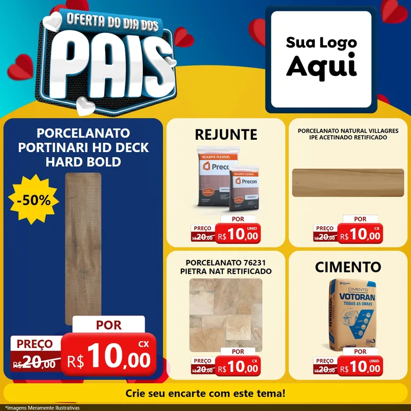 Modelo de Rede Social para Feed Facebook com o tema Oferta Do Dia Dos Pais para Pisos e revestimentos