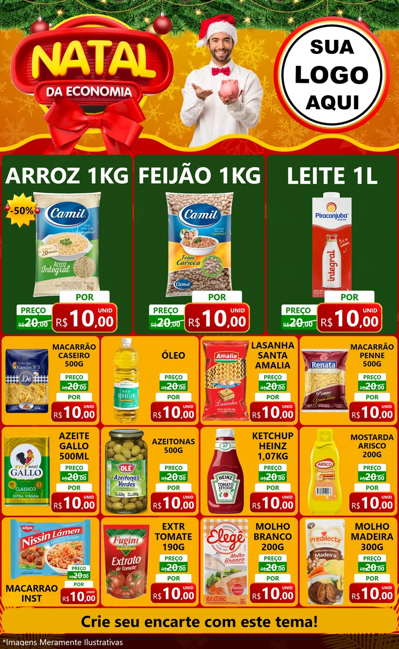 Modelo de Encarte para Encarte Grande com o tema Natal da Economia para Supermercado