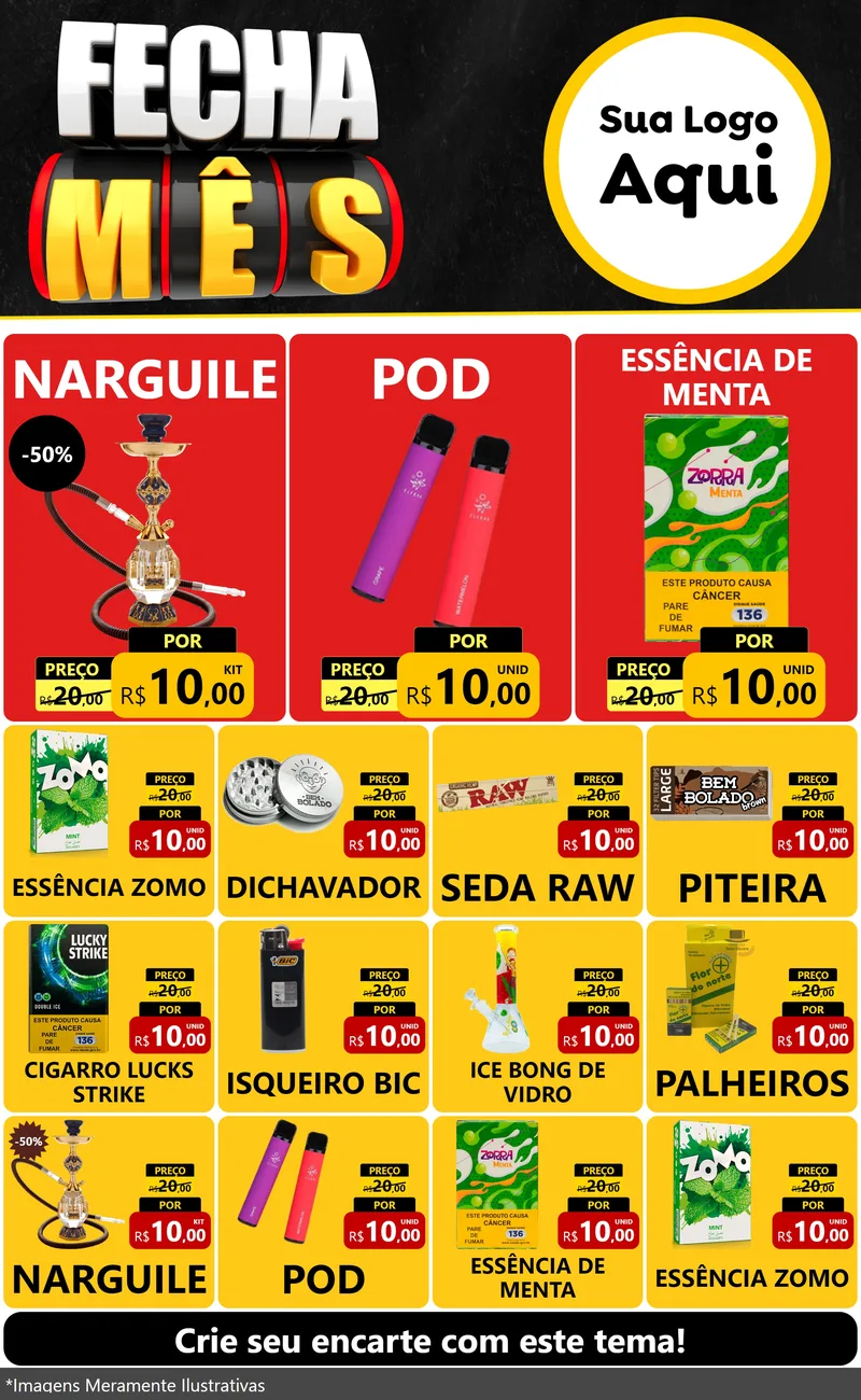 Modelo de Encarte para Encarte Grande com o tema Fecha Mês para Tabacaria
