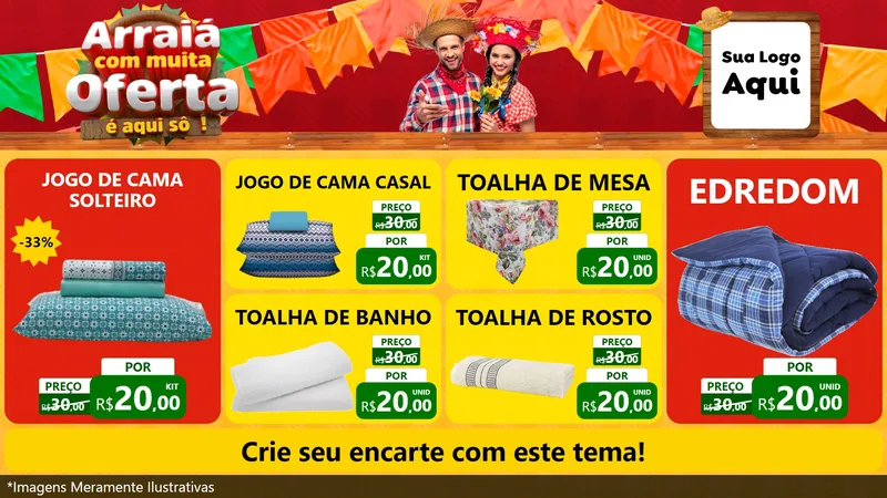 Modelo de TV para TV Horizontal com o tema Arraiá Com Muita Oferta - É Aqui Sô! para Cama, Mesa e Banho