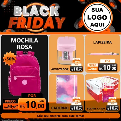 Modelo de Rede Social para Feed Facebook com o tema Black Friday para Papelaria