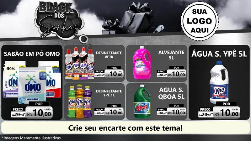 Modelo de TV para TV Horizontal com o tema Black dos Sonhos para Produtos de Limpeza