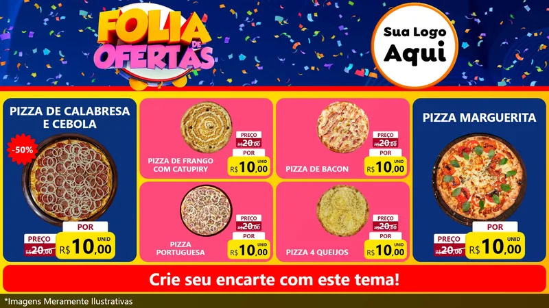 Modelo de TV para TV Horizontal com o tema Folia de Ofertas para Pizzaria