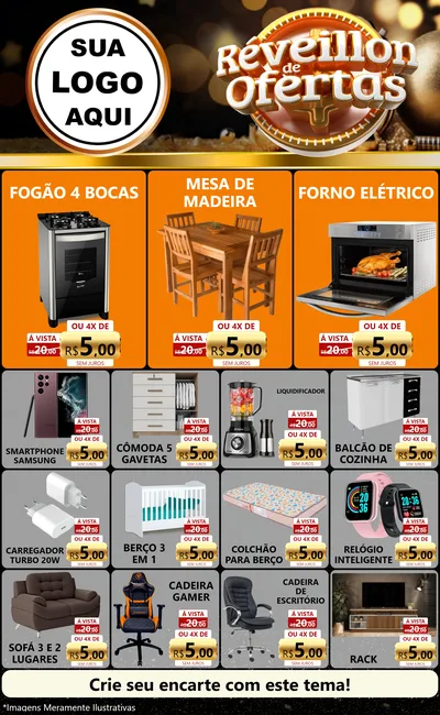 Modelo de Encarte para Encarte Grande com o tema Réveillon de Ofertas para Móveis e Eletro