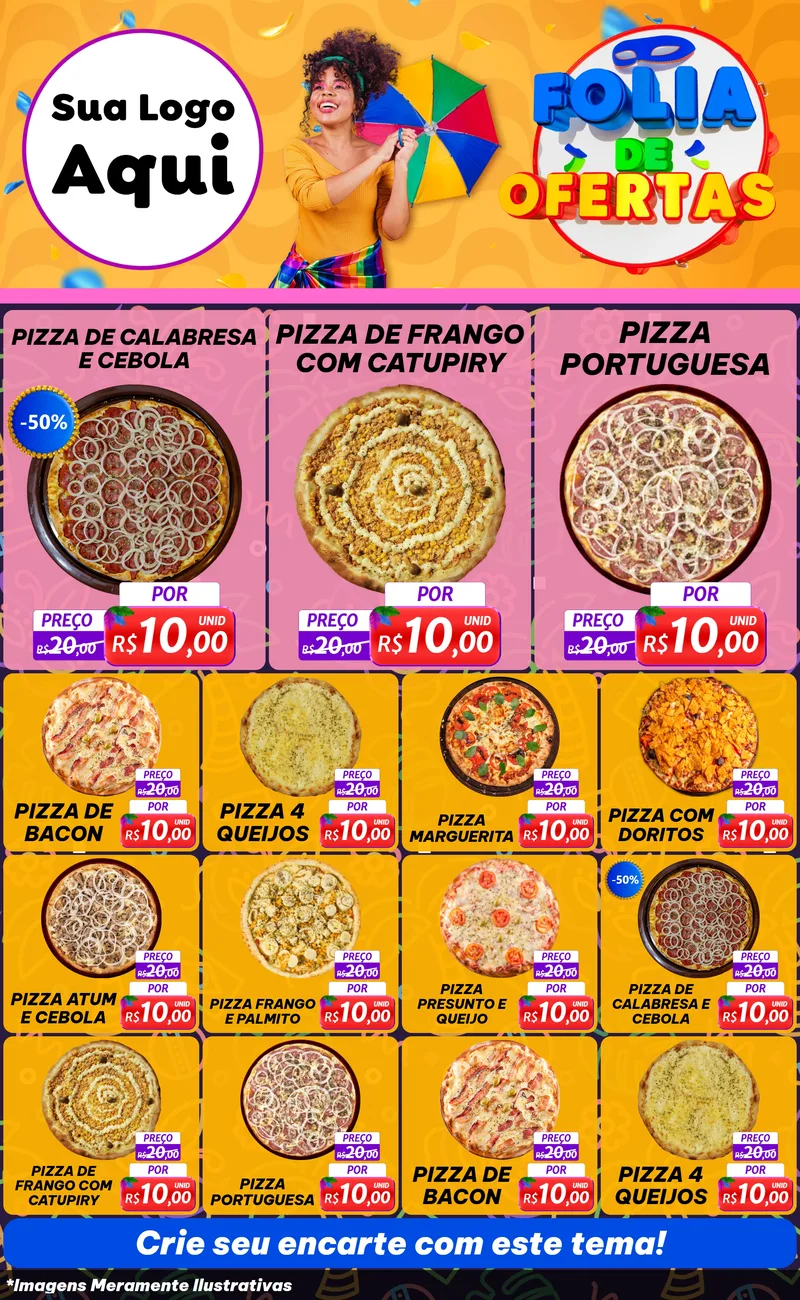 Modelo de Encarte para Encarte Grande com o tema Folia de Ofertas para Pizzaria