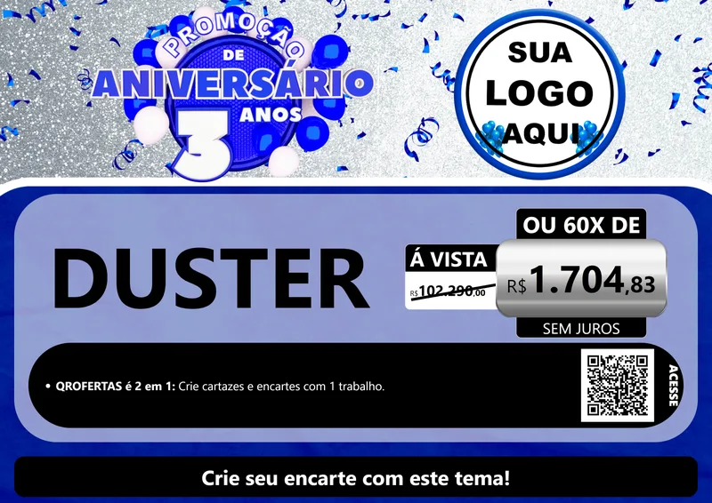 Modelo de Cartaz para Cartaz A4 Horizontal com o tema Promoção de Aniversário - 3 Anos para Concessionaria de Carros