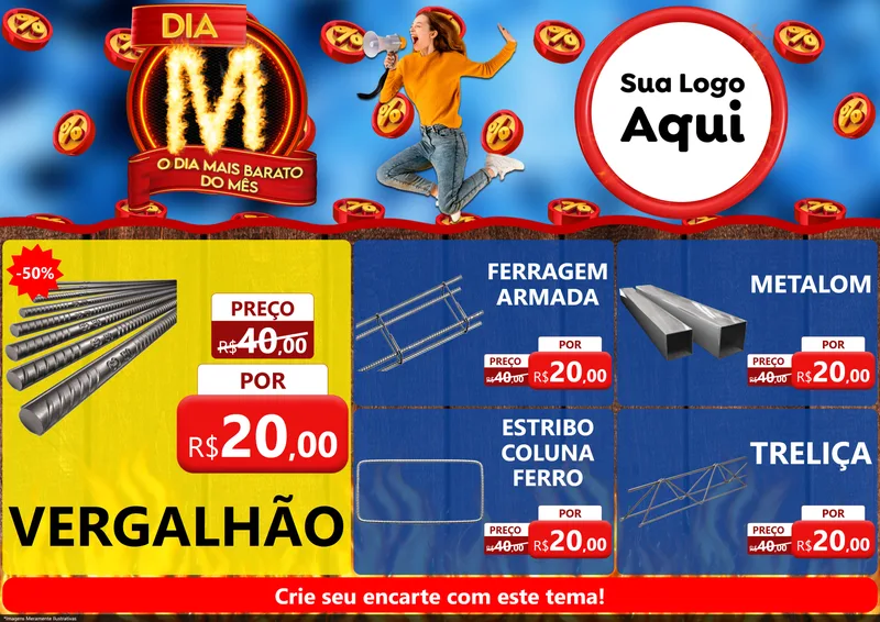 Modelo de Encarte para Encarte A4 Horizontal com o tema Dia M - O Dia Mais Barato Do Mês para Ferragens