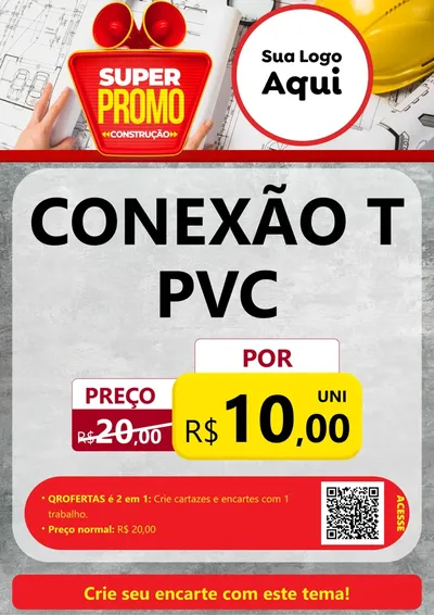 Modelo de Cartaz para Cartaz A4 Vertical com o tema Super Promoção Construção para Tubos e conexões