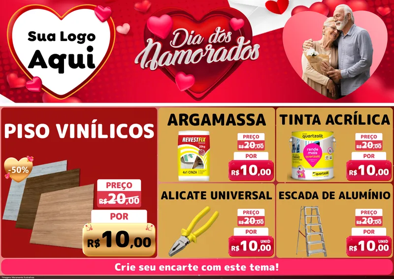 Modelo de Encarte para Encarte A4 Horizontal com o tema Dia Dos Namorados para Material para Construção