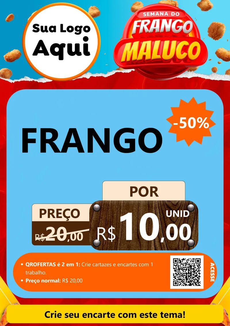 Modelo de Cartaz para Cartaz A4 Vertical com o tema Semana do Frango Maluco para Assados