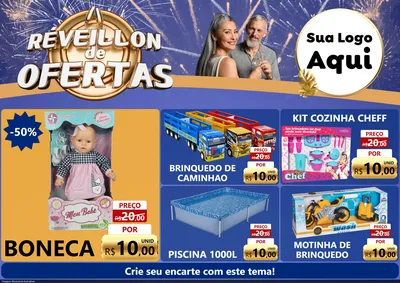 Modelo de Encarte para Encarte A4 Horizontal com o tema Réveillon de Ofertas para Brinquedos