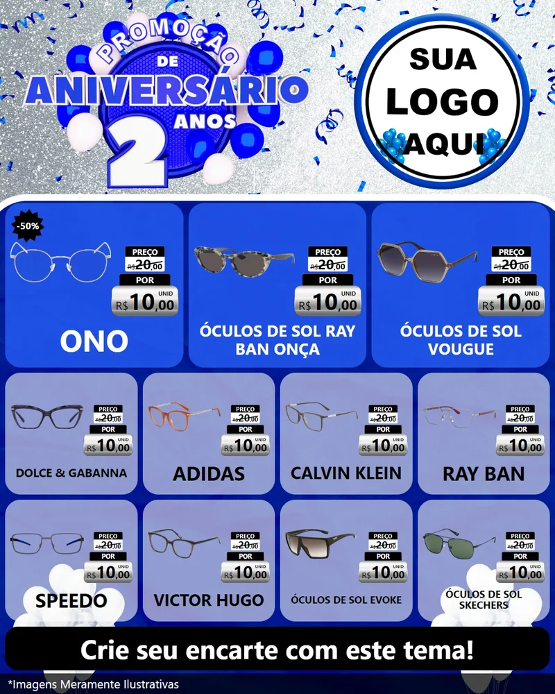 Modelo de Rede Social para Feed Instagram com o tema Promoção de Aniversário - 2 Anos para Óticas