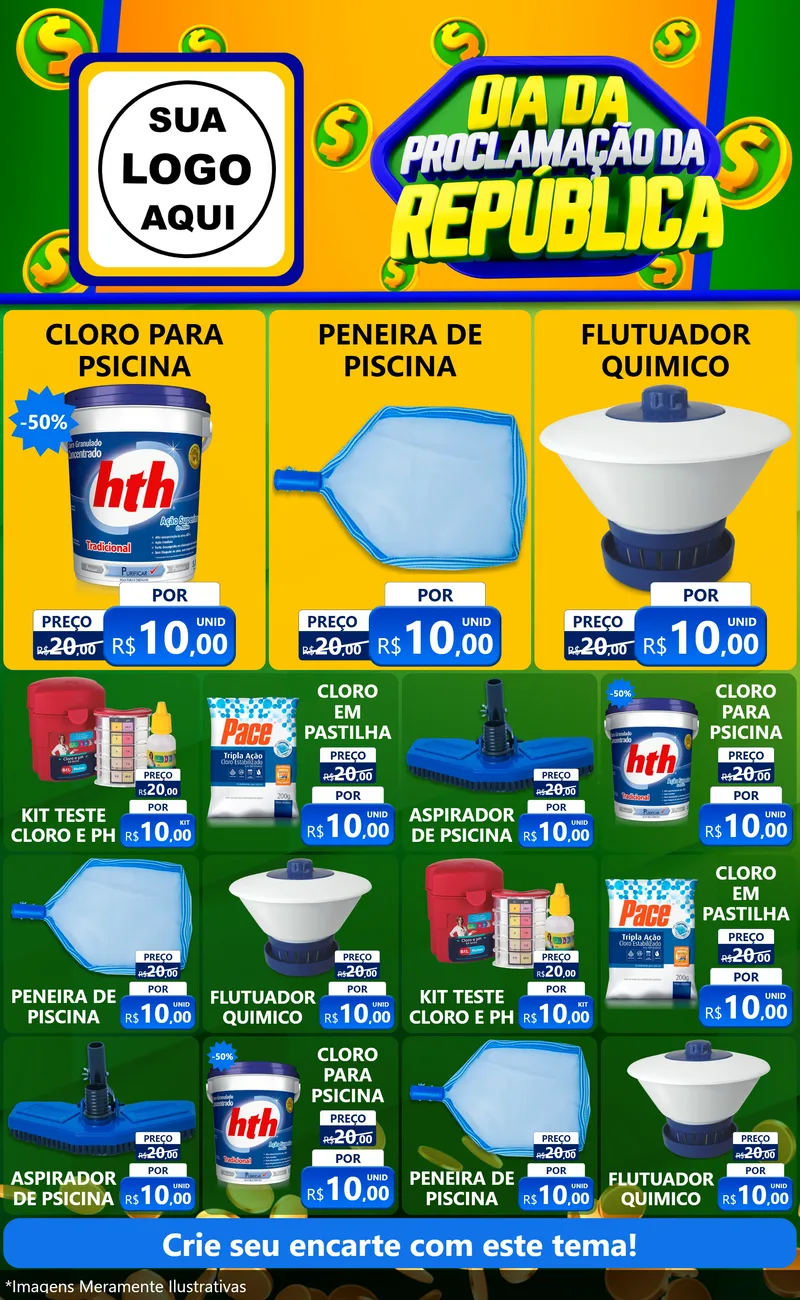 Modelo de Encarte para Encarte Grande com o tema Dia Da Proclamação da República para Produtos para Piscina