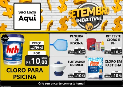 Modelo de Encarte para Encarte A4 Horizontal com o tema Setembro Imbatível para Produtos para Piscina