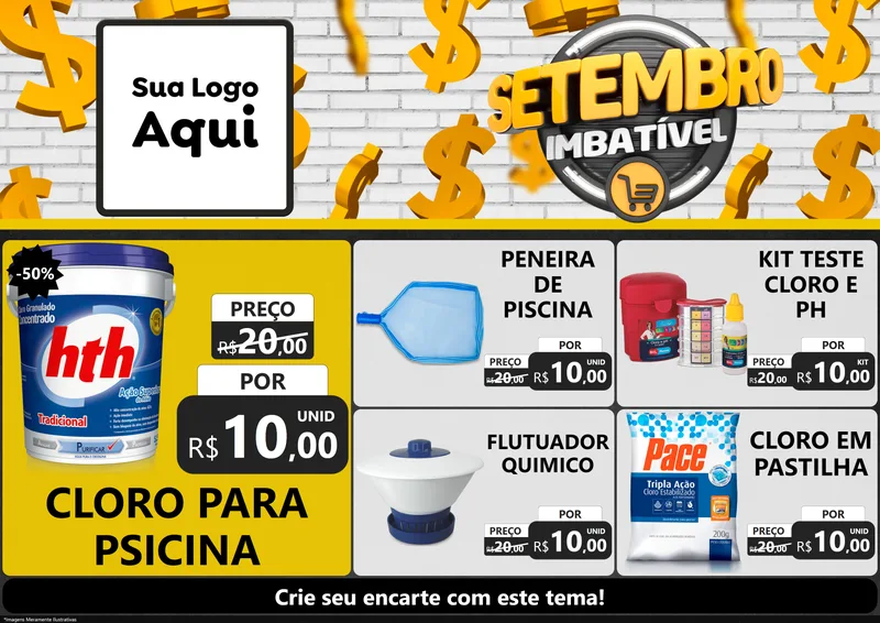 Modelo de Encarte para Encarte A4 Horizontal com o tema Setembro Imbatível para Produtos para Piscina