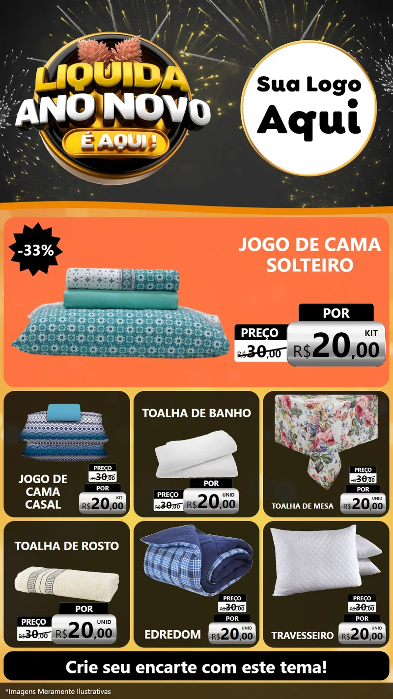 Modelo de Rede Social para Stories com o tema Liquida Ano Novo É Aqui! para Cama, Mesa e Banho