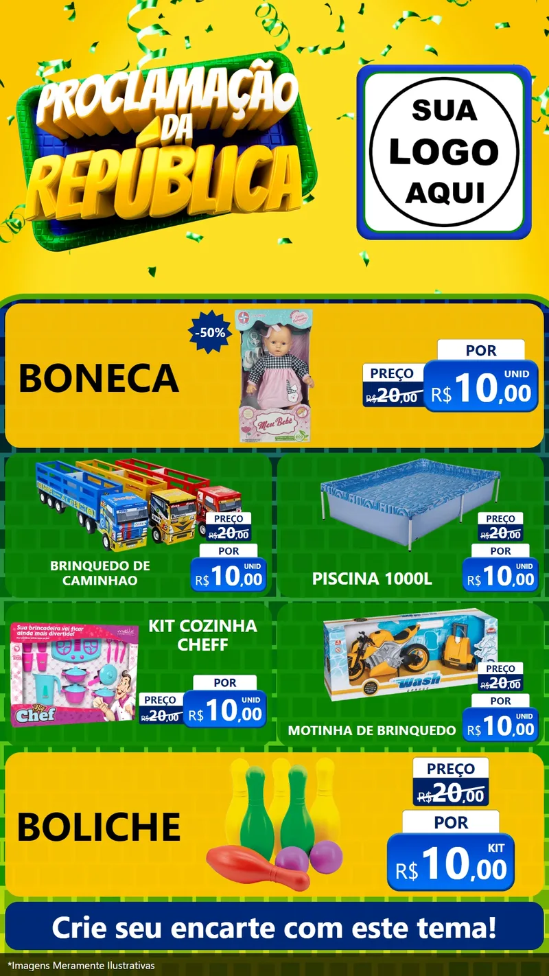 Modelo de TV para TV Vertical com o tema Proclamação da República para Brinquedos