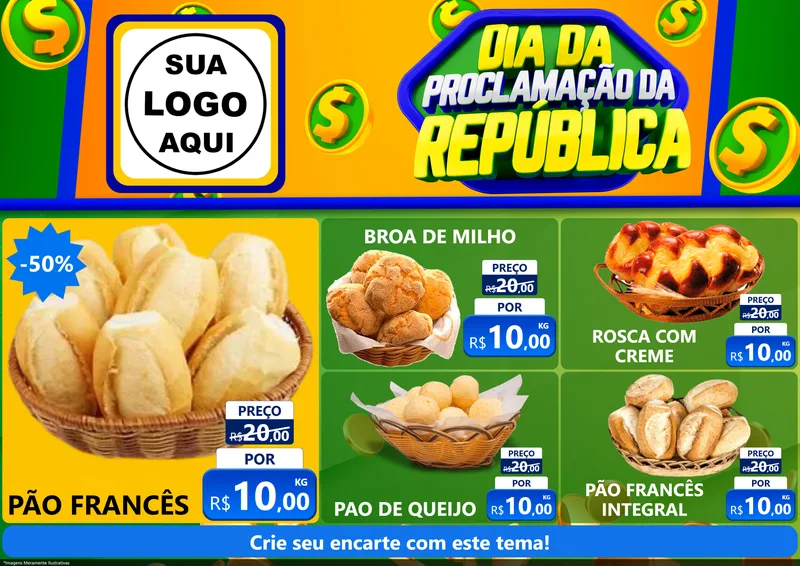 Modelo de Encarte para Encarte A4 Horizontal com o tema Dia Da Proclamação da República para Padaria