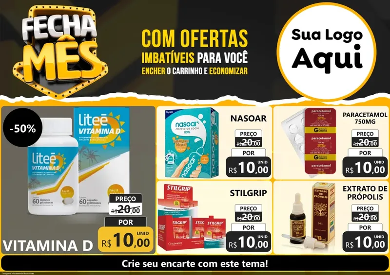 Modelo de Encarte para Encarte A4 Horizontal com o tema Fecha Mês para Farmácia