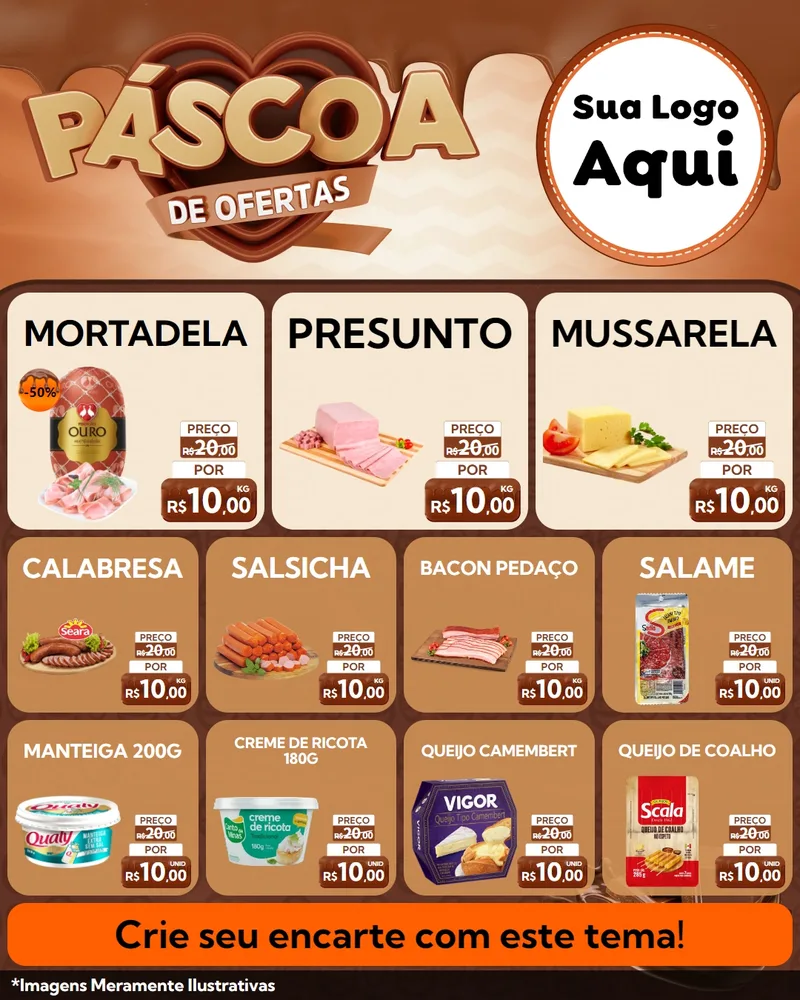 Modelo de Rede Social para Feed Instagram com o tema Páscoa de Ofertas para Frios e Laticínios