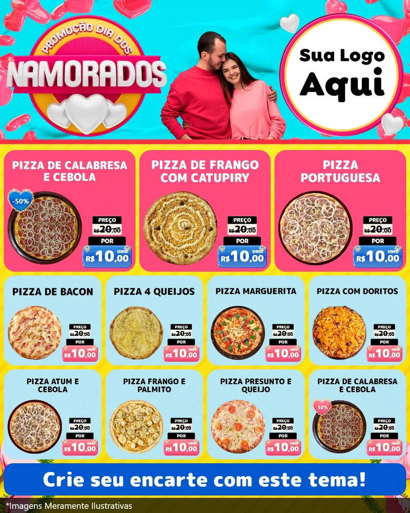Modelo de Rede Social para Feed Instagram com o tema Promoção Dia dos Namorados para Pizzaria