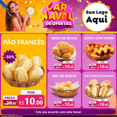 Modelo de Rede Social para Feed Facebook com o tema Carnaval de Ofertas para Padaria