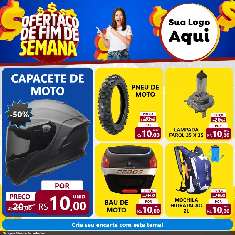 Modelo de Rede Social para Feed Facebook com o tema Ofertaço de Fim de Semana para Moto peças